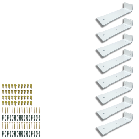 8 Fixadores de Parede Mão Francesa para Prateleira 20cm Formato Largo Estilo Invertido Branco