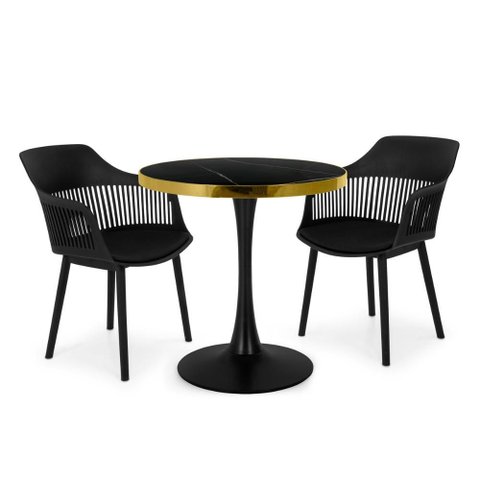 Conjunto Mesa de Jantar Redonda Majestic 70cm Preta com 2 Cadeiras Estofadas Marcela - Preto