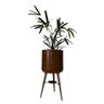 Vaso Cilindro para Plantas 33cm com Tripé de Madeira e Prato - Marrom - 1