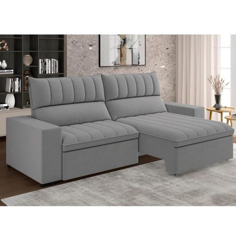 Sofá Retrátil e Reclinável 3 Lugares 207cm Multimóveis Cr45333 Cinza