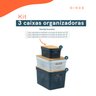 Kit 3 caixas organizadoras multiuso empilhável com tampa de bambu poá 3,5L e 18L cinza e 10L branca - 3