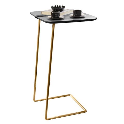 Mesa Apoio Lateral para Sofá Atenas Pé Dourado LarFlex:Laca Concreto