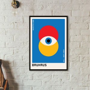 Quadro Arte Abstrata Bauhaus - Poster 24x18cm:madeira Branca
