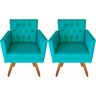 Poltrona Decorativa Larah Escritório Capitonê Azul Turqueza - 1