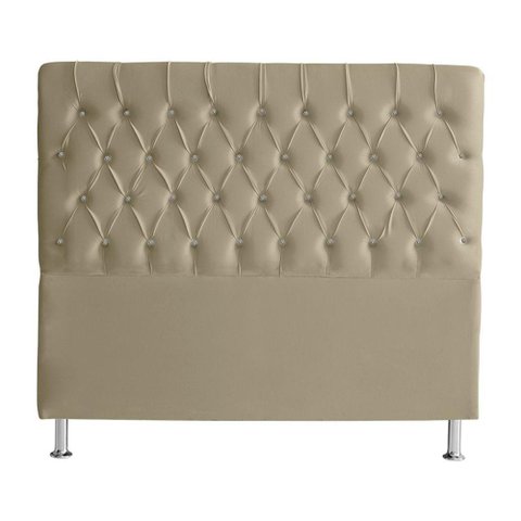 Cabeceira de Cama Box Queen 160cm Suede Botão Cristal Bege