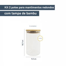 KIT POTES HERMETICOS VIDRO CIRCULAR BAMBU 1100ML - 2PÇS - 3