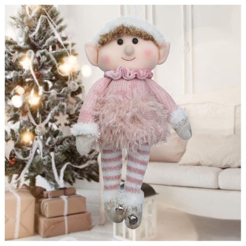 Boneco Pendente Natal Duende Mamãe Noel Rosa 30cm