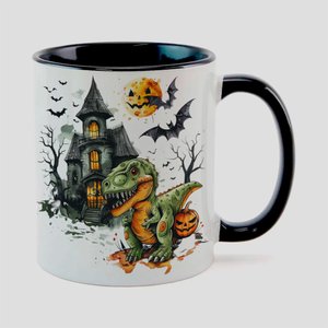 Caneca Branca com Interna Preta Y5 Dinossauro Halloween Bruxas 47
