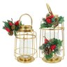 Kit 2 Lamparinas Natalinas Douradas 30cm e 36cm Decorada Metal - 1