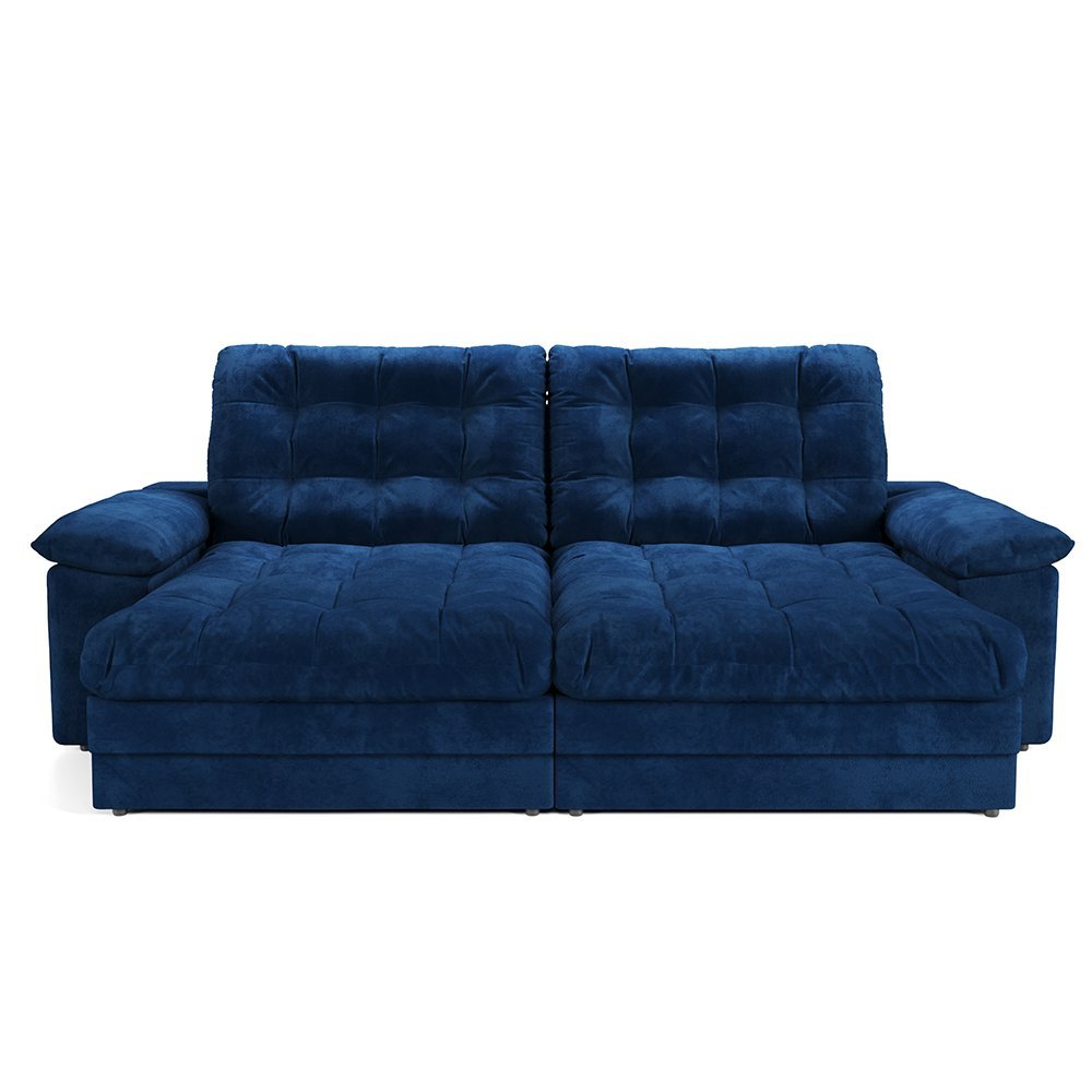 Sofá Houston Retrátil e Reclinável 3 Lugares Veludo Azul Marinho 210cm