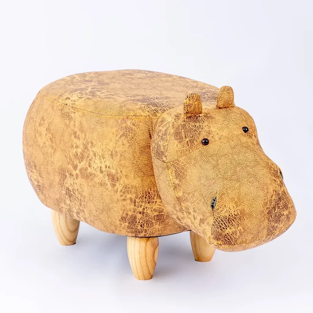 Puff Infantil Hipopótamo Couro Sintético e Madeira L63xa38xc32:sem