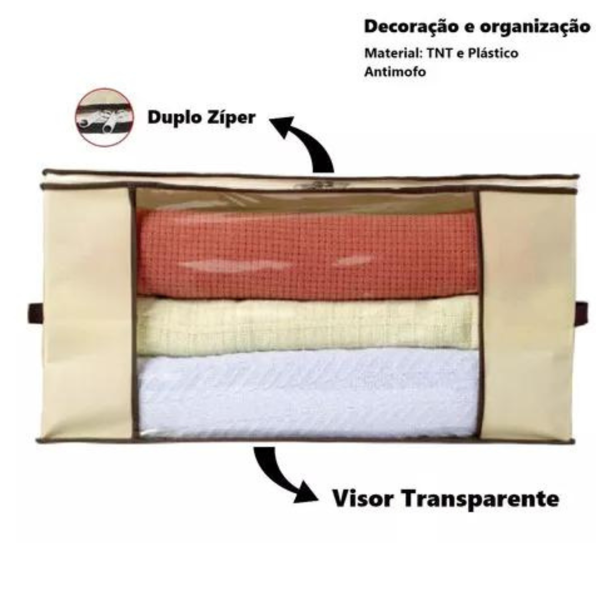 Caixa Organizadora de Roupa de Cama Organiz em Tnt com Tampa e Visor 60x45x30cm 5un Cor:bege - 5