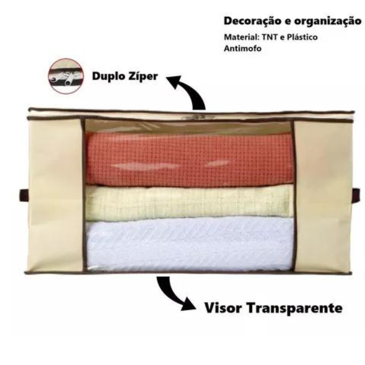 Caixa Organizadora de Roupa de Cama Organiz em Tnt com Tampa e Visor 60x45x30cm 5un Cor:bege - 9