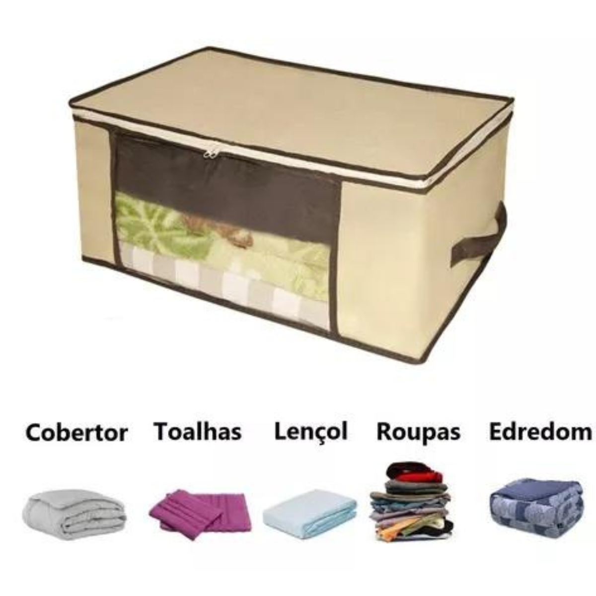 Caixa Organizadora de Roupa de Cama Organiz em Tnt com Tampa e Visor 60x45x30cm 5un Cor:bege - 10