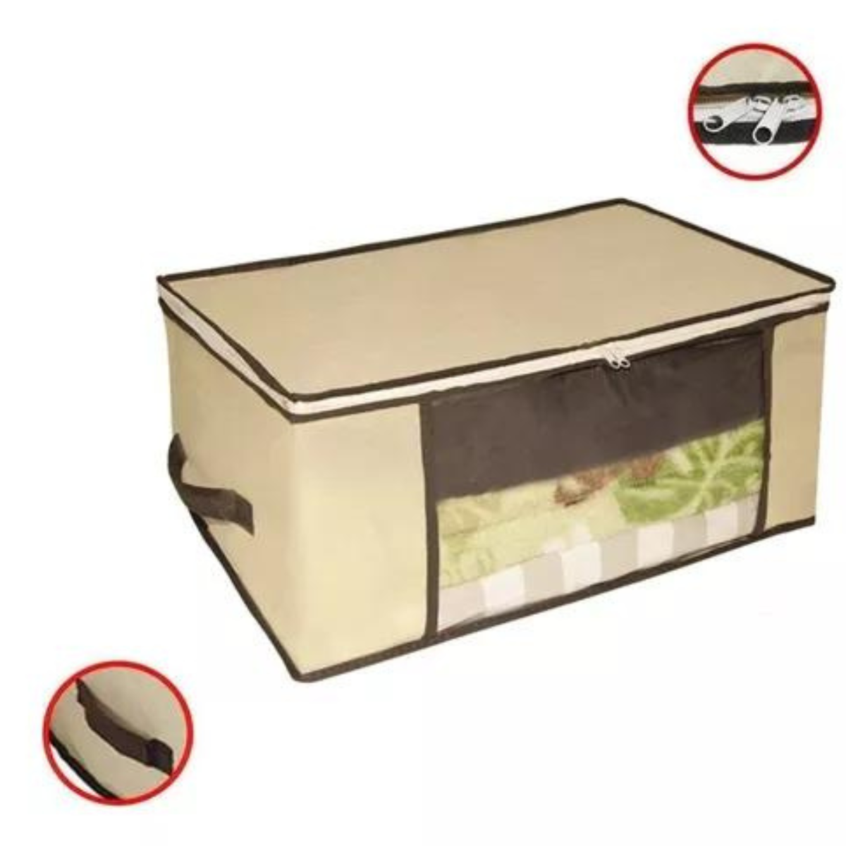 Caixa Organizadora de Roupa de Cama Organiz em Tnt com Tampa e Visor 60x45x30cm 5un Cor:bege - 3