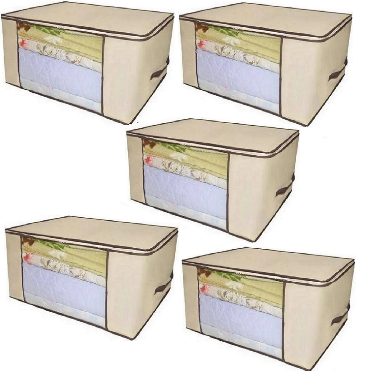 Caixa Organizadora de Roupa de Cama Organiz em Tnt com Tampa e Visor 60x45x30cm 5un Cor:bege - 1