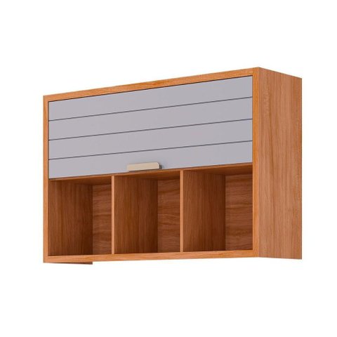 Armário Aéreo P/ Cozinha Eloise C/ 1 Porta Basculante Riscada e 3 Nichos 120 Cm Cinamomo/platina