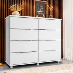 Cômoda para Quarto 8 Gavetas com Rodízios Athenas Branco - Saga Decor - 2