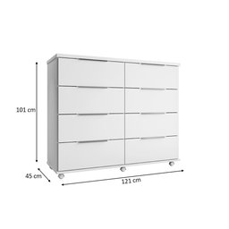 Cômoda para Quarto 8 Gavetas com Rodízios Athenas Branco - Saga Decor - 4