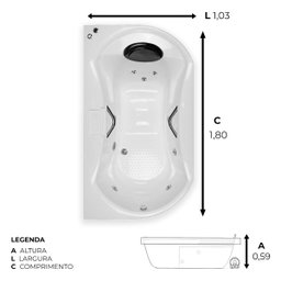 Banheira Retangular Rayana Completa com Hidro - 127v - 2