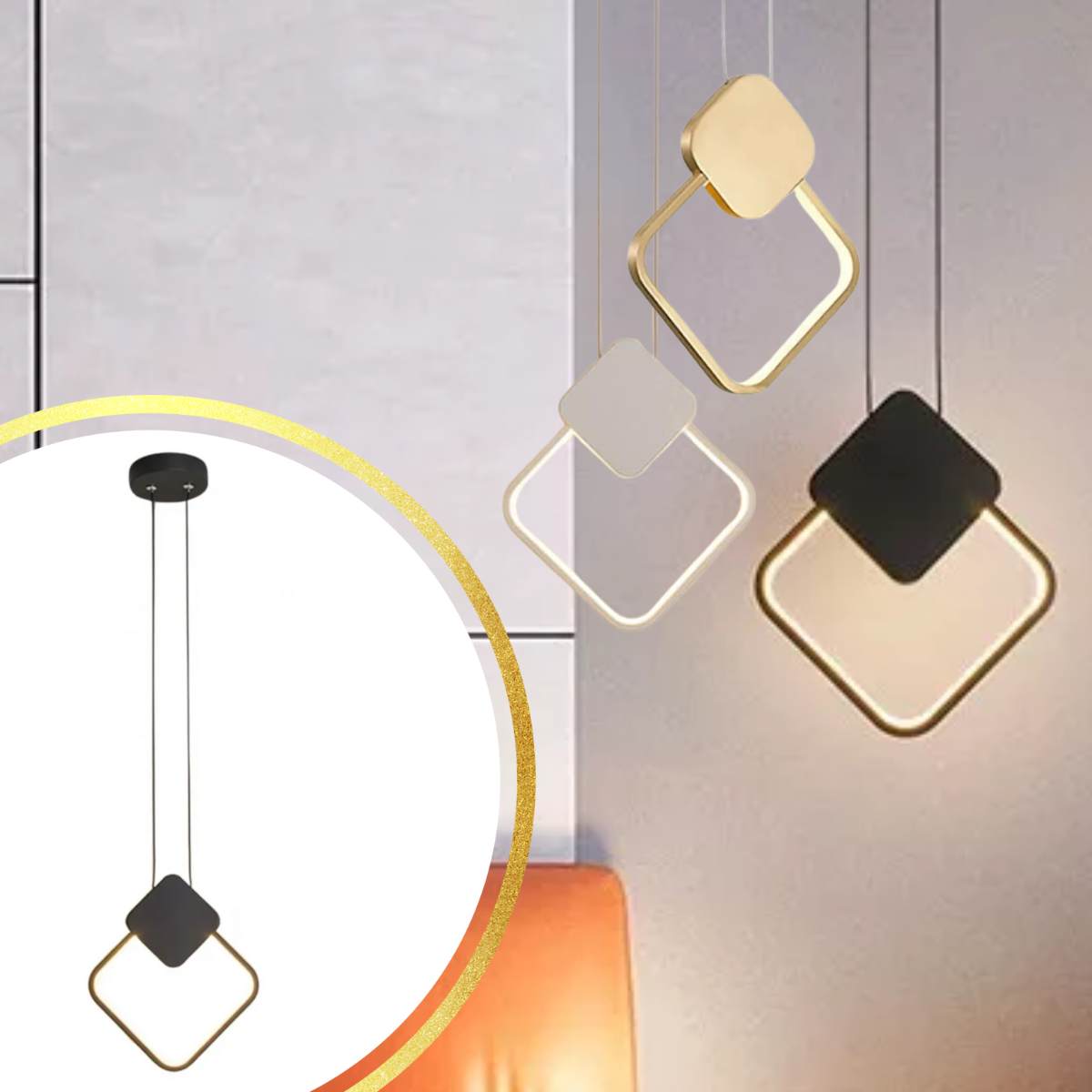 Luminária Led 30x25cm Suspensa Pendente 24 Watts Losango Gimpo Kjdd-l-002:preto