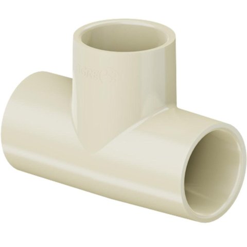 Tê Aquatherm 90° Graus Cpvc Bege para Condução Canos e Tubo Água Quente Predial de 1” 28mm