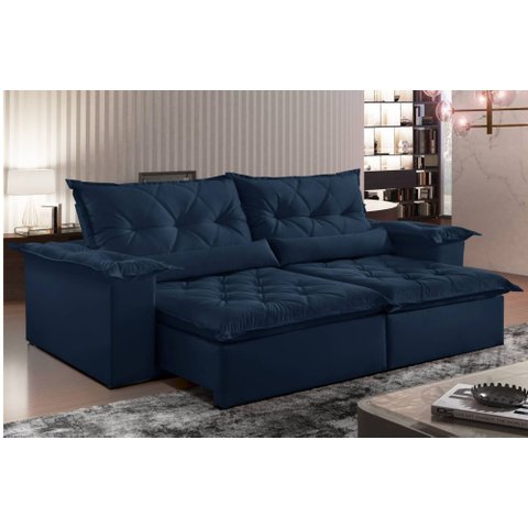 Sofá Retrátil e Reclinável Ventura 2,20m Pillow com 20cm Fibra Siliconada - Jolie Azul