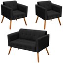 Ver imagem 1 de Conjunto 2 Poltronas e 1 Namoradeira Pés Palito Karen Suede Preto - Gran Belo