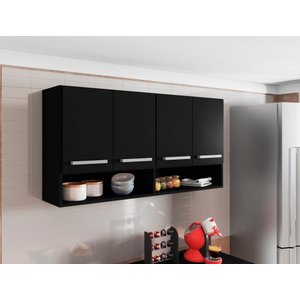 Armario Suspenso de Parede 4 Portas Preto Bulgaria Brienza Movelaria