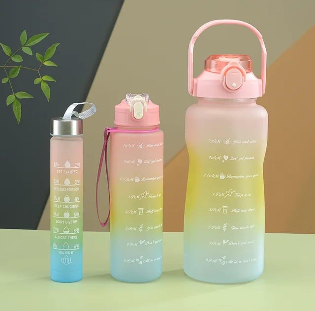 Kit com 3 Garrafas Água com Canudo Squeeze 2l-1l e 500ml Rs - 2