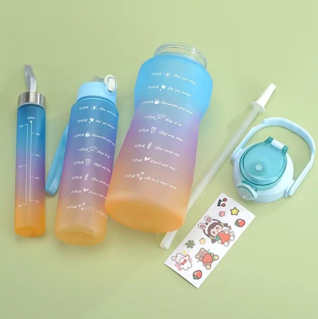 Kit com 3 Garrafas Água com Canudo Squeeze 2l-1l e 500ml Rs - 3
