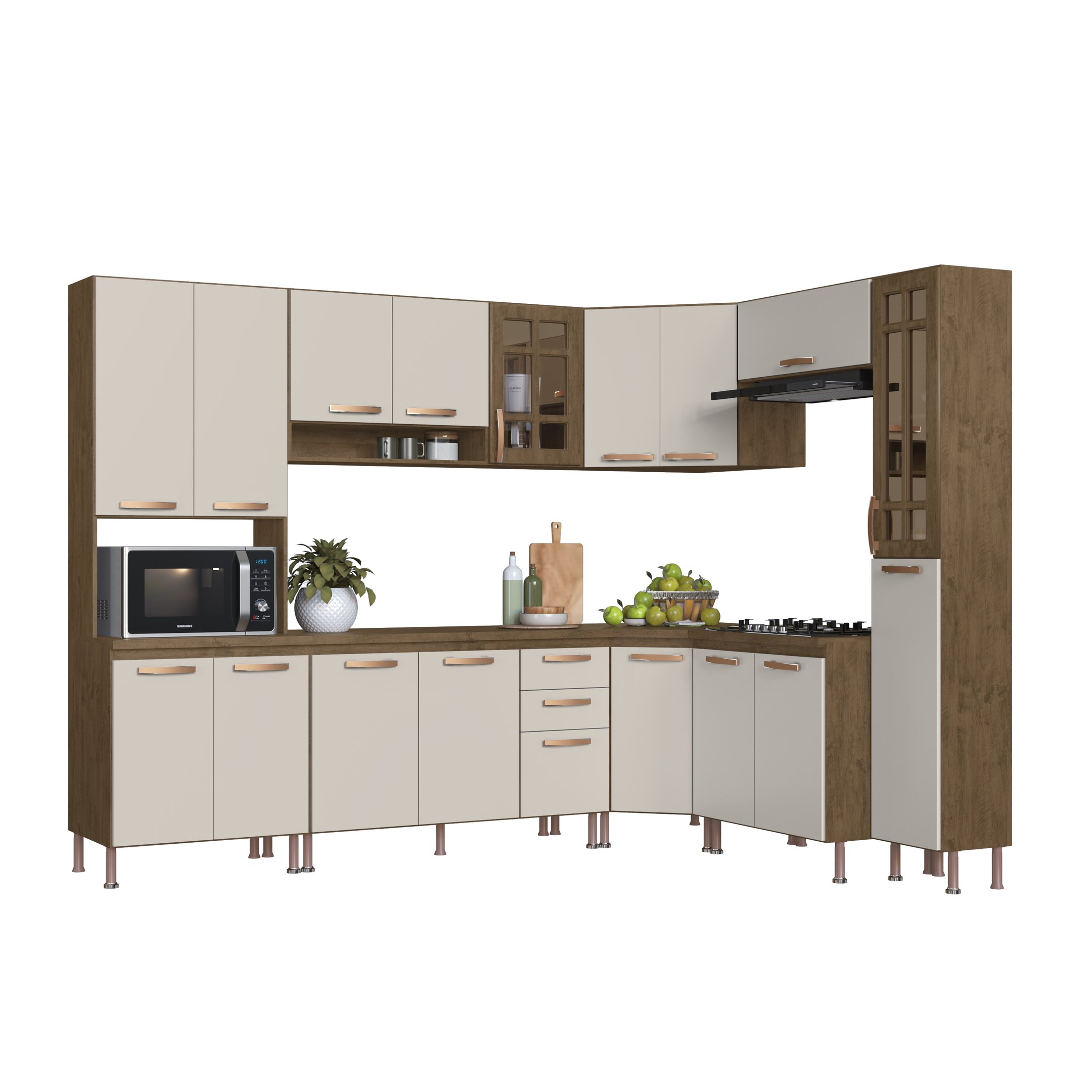 Cozinha Modulada Completa Fidelitá Berlim 8 Peças 451cm 18 Portas 2 Gavetas com Tampo - 3