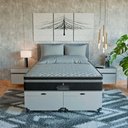 Ver imagem 3 de Cama Box Baú Casal Bipartido + Colchão Paris Molas Preto Couro Branco/preto