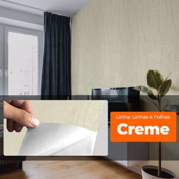 Papel de Parede Adesivo Lavavel Texturizado Linhas e Folhas Creme 500x60cm - 8