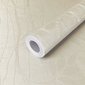 Papel de Parede Adesivo Lavavel Texturizado Linhas e Folhas Creme 5m Open Star 32949