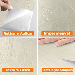 Papel de Parede Adesivo Lavavel Texturizado Linhas e Folhas Creme 500x60cm - 5