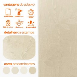 Papel de Parede Adesivo Lavavel Texturizado Linhas e Folhas Creme 500x60cm - 11