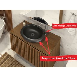 Gabinete Banheiro Ripado 80cm Cuba Preta Suspenso - 3