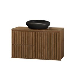 Gabinete Banheiro Ripado 80cm Cuba Preta Suspenso - 2