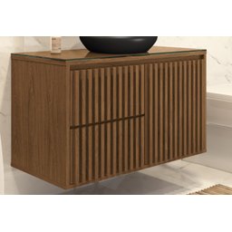 Gabinete Banheiro Ripado 80cm Cuba Preta Suspenso - 6