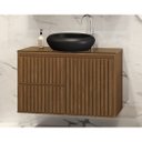 Ver imagem 1 de Gabinete Banheiro Ripado 80cm Cuba Preta Suspenso