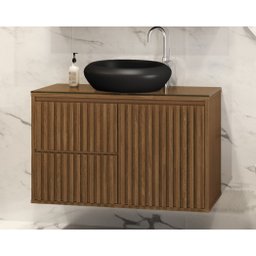 Gabinete Banheiro Ripado 80cm Cuba Preta Suspenso - 1