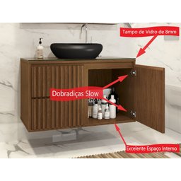 Gabinete Banheiro Ripado 80cm Cuba Preta Suspenso - 4