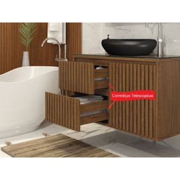 Gabinete Banheiro Ripado 80cm Cuba Preta Suspenso - 5