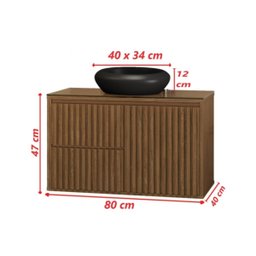 Gabinete Banheiro Ripado 80cm Cuba Preta Suspenso - 7