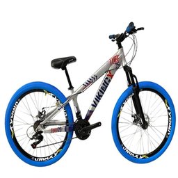 Bicicleta Vikingx Prata Azul Aro 26 Câmbios Shimanos Aro Vmaxx Pneu Azul - 1