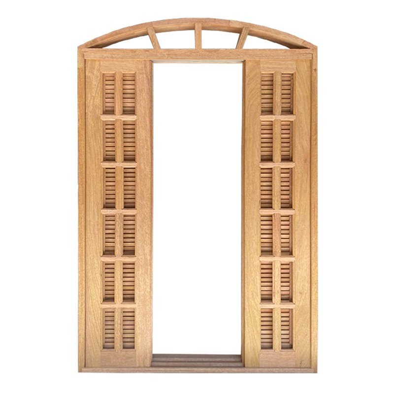 Porta Balcão de Correr de Madeira Cedro Arana Veneziana em Arco Bat.14 Cm- 2.35 (a) X 2.10 (l) - 2