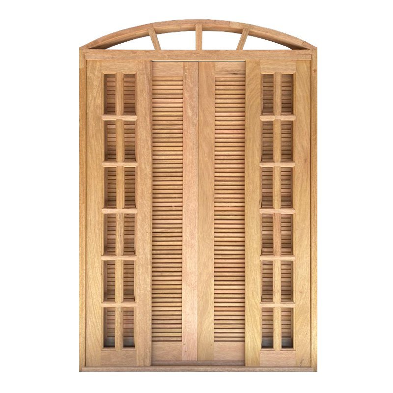 Porta Balcão de Correr de Madeira Cedro Arana Veneziana em Arco Bat.14 Cm- 2.35 (a) X 2.10 (l) - 1