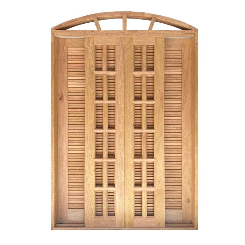 Porta Balcão de Correr de Madeira Cedro Arana Veneziana em Arco Bat.14 Cm- 2.35 (a) X 2.10 (l) - 4