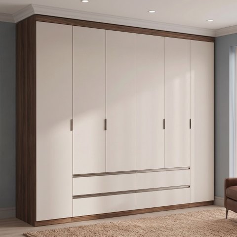 Guarda-Roupa Casal 100% MDF 6 Portas 4 Gavetas 230 x 250cm Nobre Yescasa Off White/Rustic